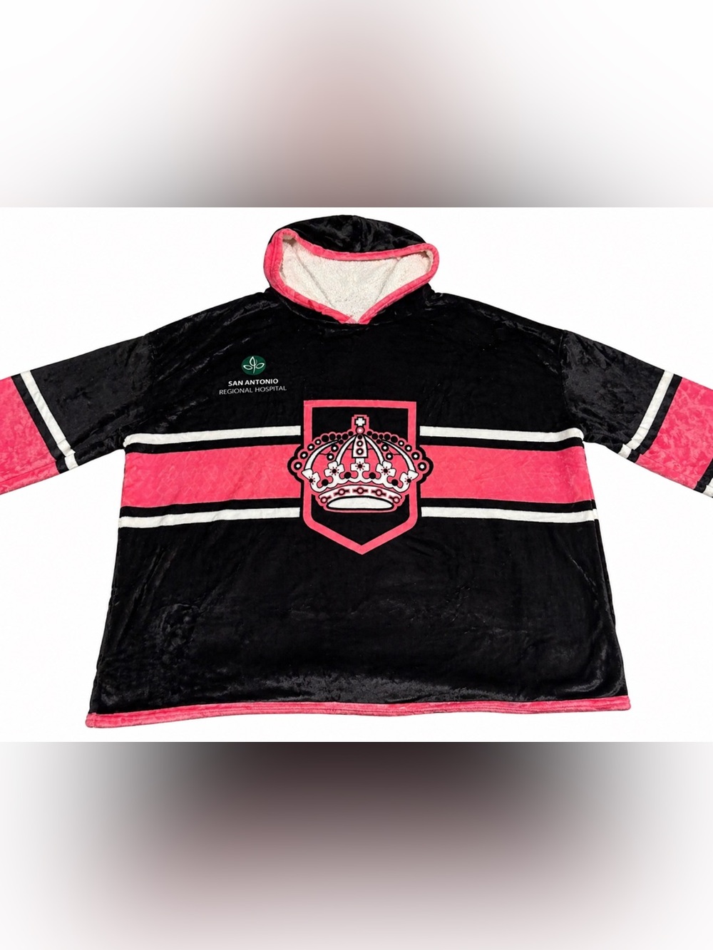Ontario Reign Hooded Blanket Poncho Hockey SGA Pink Black Sherpa Plush OSFM HTF